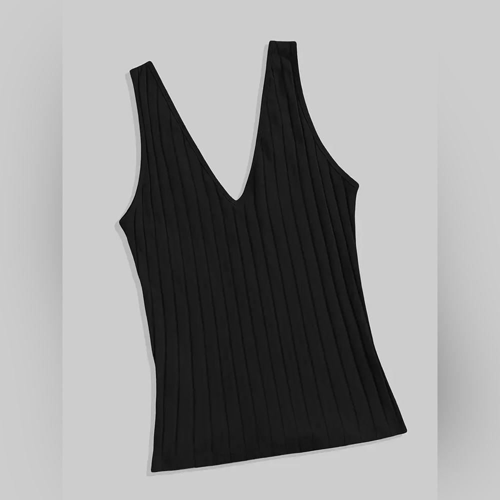 SHEIN Black Ribbed Fitted Tank Top